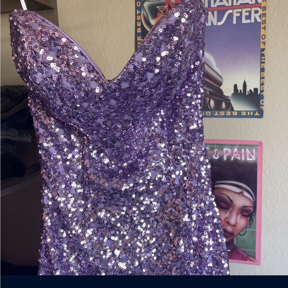 purple prom sequin party dress only worn wince size 4 adjustable back
